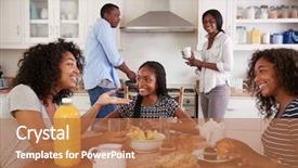  Presentation with breakfast children - Colorful presentation design enhanced with family with teenage children eating backdrop and a coral colored foreground