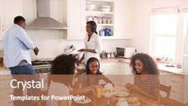  Presentation with breakfast children - Beautiful presentation design featuring family with teenage children eating backdrop and a coral colored foreground