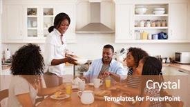  Presentation with breakfast children - Slides consisting of family with teenage children eating background and a coral colored foreground