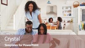  Presentation with teen - PPT theme consisting of family with teenage daughters sitting background and a coral colored foreground