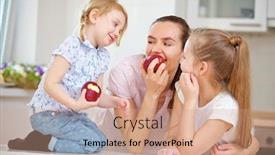  Presentation with family children - Theme consisting of family-with-two-children-eating background and a coral colored foreground