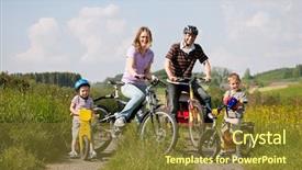  Presentation with children safety - Theme consisting of family with two children having background and a tawny brown colored foreground