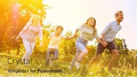  Presentation with family holding hands - PPT theme consisting of family-with-two-children-holding background and a gold colored foreground