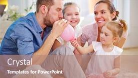  Presentation with children birthday - Colorful PPT layouts enhanced with family-with-two-children-prepares backdrop and a coral colored foreground