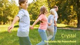  Presentation with children running - PPT theme with family-with-two-children-running background and a tawny brown colored foreground