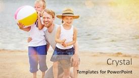  Presentation with family children - Beautiful slide set featuring family with two children on beach on vacation in summer backdrop and a lemonade colored foreground