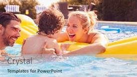  Presentation with swimming pool - PPT layouts consisting of family-with-young-son-having background and a light blue colored foreground