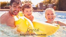  Presentation with swimming pool - Slides having family-with-young-son-having background and a yellow colored foreground