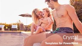  Presentation with swimming pool - Slides with family-with-young-son-sitting background and a coral colored foreground