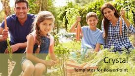  Presentation with employees working together - Presentation theme consisting of family working on allotment together background and a yellow colored foreground