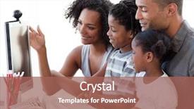  Presentation with afro - Colorful slide deck enhanced with family working with a computer backdrop and a coral colored foreground