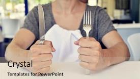  Presentation with waiting - Cool new presentation theme with famine - closeup of a young caucasian backdrop and a  colored foreground
