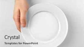  Presentation with famine - Beautiful PPT layouts featuring famine - male hand holding white plate backdrop and a white colored foreground