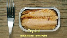  Presentation with famine - Slides having famine - open can of canned mackerel background and a coral colored foreground