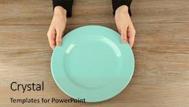  Presentation with hands holding - PPT theme consisting of famine - woman hands holding empty plate background and a coral colored foreground