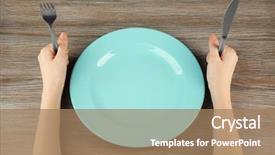  Presentation with famine - Beautiful PPT layouts featuring famine - woman holding fork and knife backdrop and a coral colored foreground