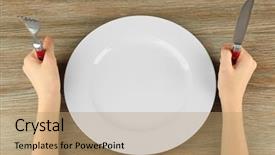  Presentation with empty - Audience pleasing theme consisting of famine - woman holding fork and knife backdrop and a coral colored foreground