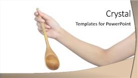  Presentation with spoon - Beautiful presentation design featuring famine - wooden spoon in female hand backdrop and a white colored foreground