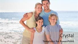  Presentation with famliy - PPT layouts featuring famliy - joyful family at the beach background and a  colored foreground