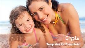  Presentation with famliy - Presentation theme featuring famliy - mother and daughter lying down background and a coral colored foreground