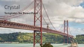  Presentation with suspension bridge - PPT theme featuring famous-25-de-abril-bridge background and a light gray colored foreground