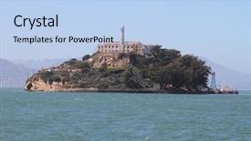  Presentation with san francisco - PPT layouts consisting of famous alcatraz island in san background and a light blue colored foreground