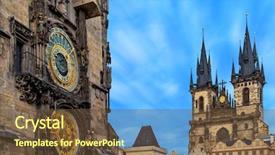  Presentation with prague astronomical clock - Audience pleasing slide set consisting of famous astronomical clock and church backdrop and a tawny brown colored foreground