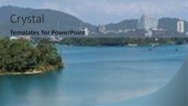  Presentation with asia - Beautiful theme featuring famous-attraction-sun-moon-lake backdrop and a light blue colored foreground