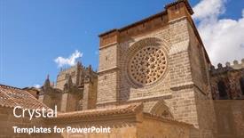  Presentation with spain - PPT theme with famous-avila-cathedral-castilla-y background and a coral colored foreground