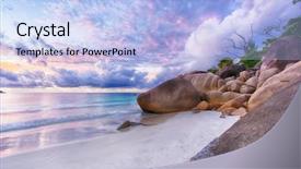  Presentation with island sunset - Beautiful PPT theme featuring beautiful sunset over the famous beach anse lazio praslin island seychelles backdrop and a light blue colored foreground