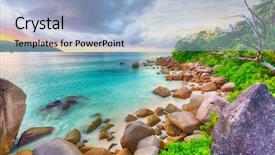  Presentation with island sunset - Presentation enhanced with beautiful sunset over the famous beach anse lazio praslin island seychelles background and a light blue colored foreground