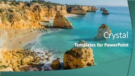  Presentation with algarve - Colorful presentation enhanced with famous-beach-of-praia-da backdrop and a teal colored foreground