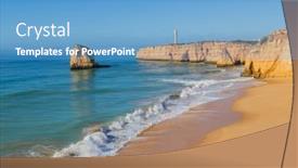  Presentation with beach - Slide deck consisting of famous-beach-of-praia-dos background and a teal colored foreground