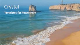  Presentation with algarve - Slide deck featuring famous-beach-of-praia-dos background and a teal colored foreground