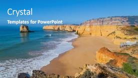  Presentation with algarve - Beautiful slide set featuring famous-beach-of-praia-dos backdrop and a teal colored foreground