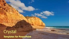  Presentation with algarve - Colorful presentation theme enhanced with famous-beach-of-praia-dos backdrop and a tawny brown colored foreground