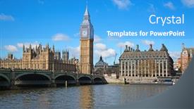  Presentation with london - Theme featuring famous big ben clock tower in london uk background and a teal colored foreground
