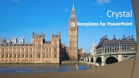  Presentation with london - Slide deck featuring famous big ben clock tower in london uk background and a teal colored foreground