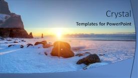  Presentation with black light - Colorful PPT theme enhanced with famous black beach in iceland with beautiful sunrise light panoramic view backdrop and a teal colored foreground