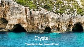  Presentation with greece blue - Beautiful PPT theme featuring famous blue caves in zakynthos island greece backdrop and a teal colored foreground