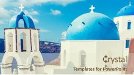  Presentation with greek islands - PPT theme enhanced with famous blue dome church background and a lemonade colored foreground