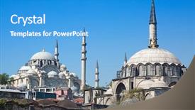  Presentation with istanbul - Theme featuring famous blue mosque in istanbul background and a teal colored foreground