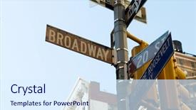  Presentation with musical broadway - Cool new slide deck with famous broadway street signs backdrop and a sky blue colored foreground