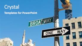  Presentation with broadway - Audience pleasing PPT theme consisting of famous broadway street signs backdrop and a teal colored foreground