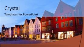  Presentation with norway - Colorful theme enhanced with bryggen street in bergen norway backdrop and a light blue colored foreground