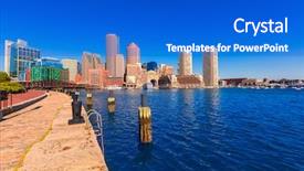  Presentation with boston - Slide set consisting of famous building - boston skyline from fan pier background and a cobalt blue colored foreground