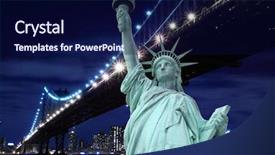  Presentation with liberty - Audience pleasing presentation design consisting of famous building - manhattan bridge and the statue backdrop and a  colored foreground
