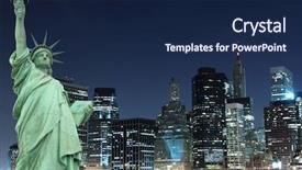 Presentation with new york night - Theme consisting of famous building - manhattan skyline and the statue background and a  colored foreground