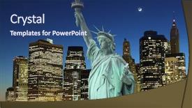  Presentation with liberty - Slides with famous building - manhattan skyline and the statue background and a  colored foreground