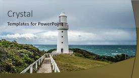  Presentation with lighthouse - Presentation design enhanced with famous-cape-otway-lightstation-near background and a light blue colored foreground